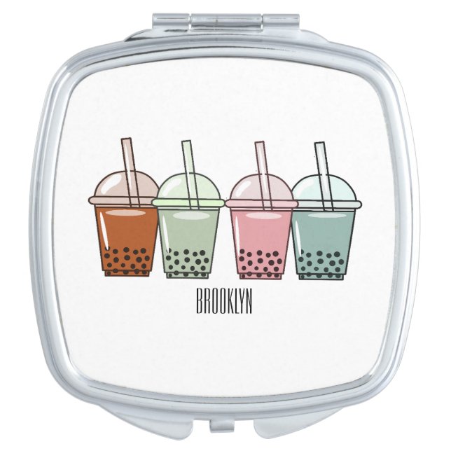 Bubble tea cartoon illustration compact mirror (Front)
