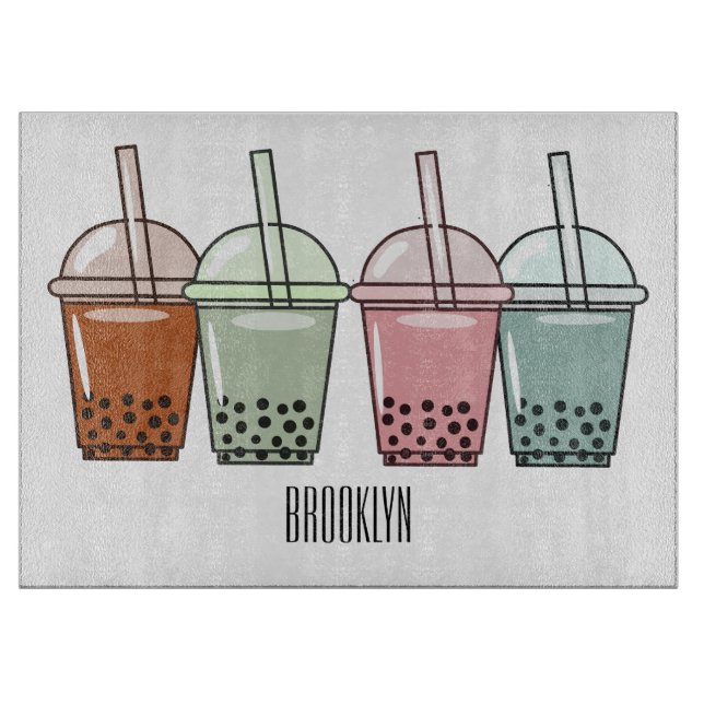 Bubble tea cartoon illustration cutting board (Front)