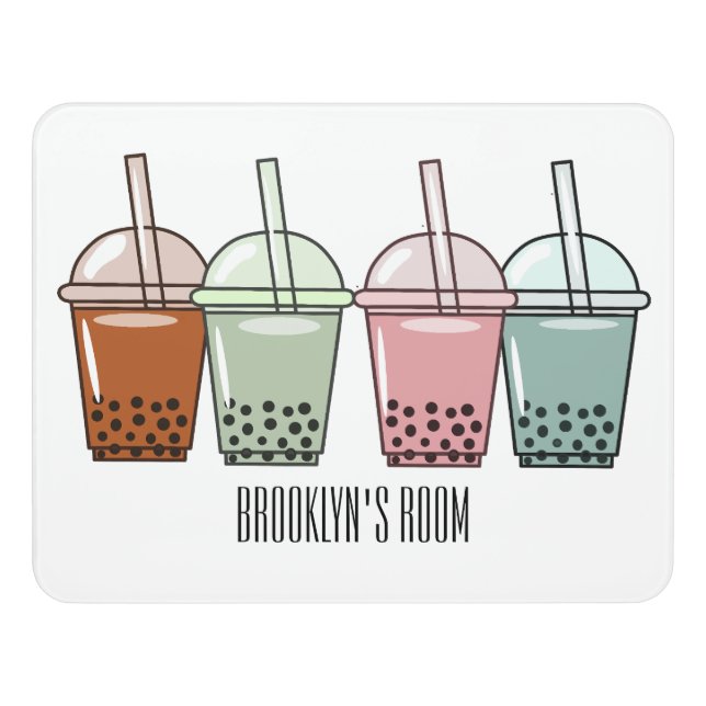 Bubble tea cartoon illustration door sign (Contemporary Front)