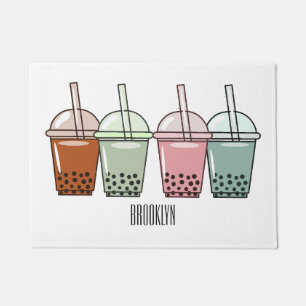 Bubble tea cartoon illustration doormat