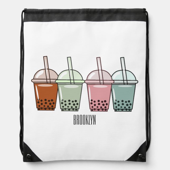 Bubble tea cartoon illustration  drawstring bag (Front)