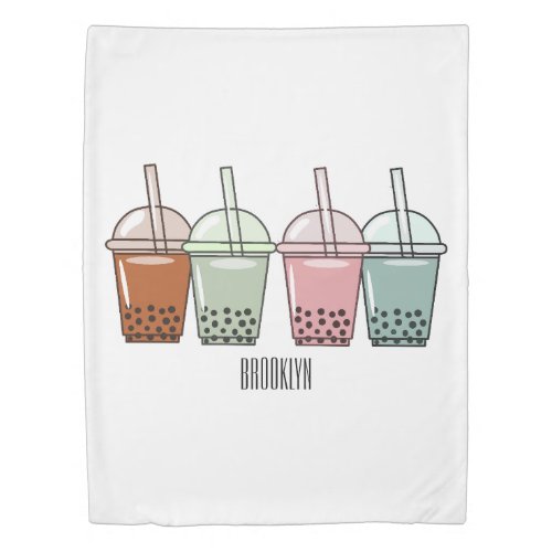 Bubble tea cartoon illustration  duvet cover