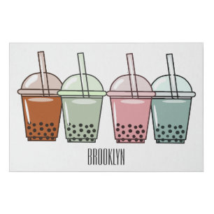 Bubble tea cartoon illustration faux canvas print