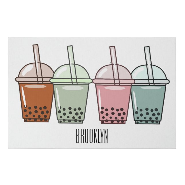 Bubble tea cartoon illustration faux canvas print (Front)