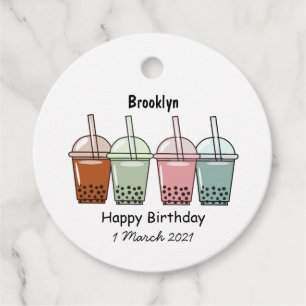 Bubble tea cartoon illustration favor tags