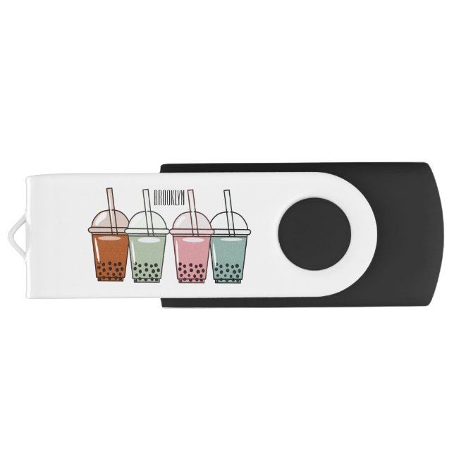 Bubble tea cartoon illustration flash drive (Back)