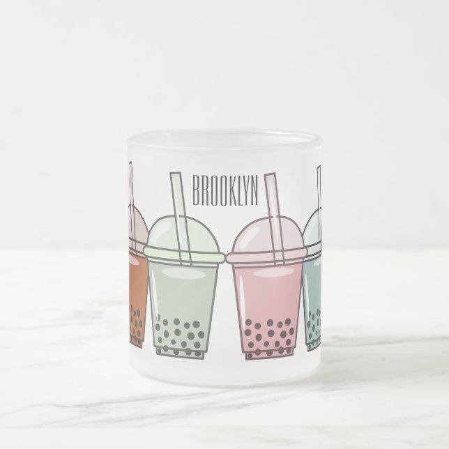 Bubble tea cartoon illustration  frosted glass coffee mug (Center)