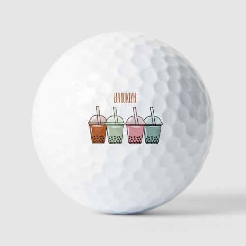 Bubble tea cartoon illustration golf balls