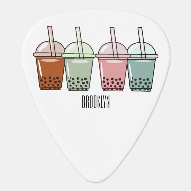 Bubble tea cartoon illustration guitar pick (Front)