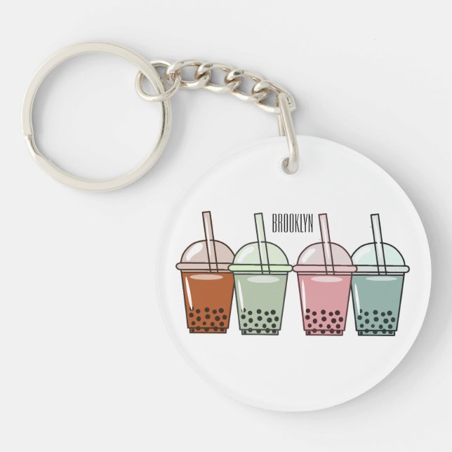 Bubble tea cartoon illustration keychain (Front)