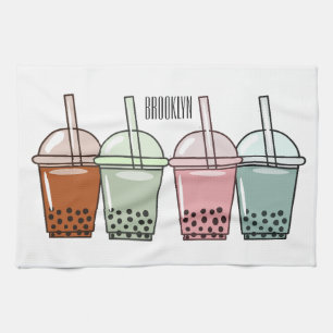 Bubble tea cartoon illustration  kitchen towel