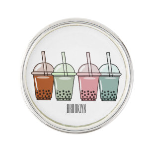 Bubble tea cartoon illustration lapel pin