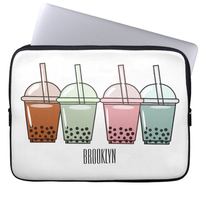 Bubble tea cartoon illustration  laptop sleeve (Front)