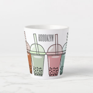 Bubble tea cartoon illustration latte mug