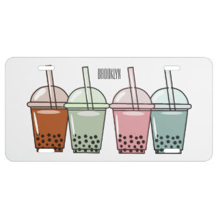 Bubble tea cartoon illustration license plate