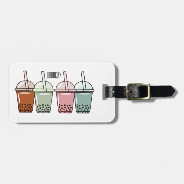 Bubble tea cartoon illustration luggage tag (Front Horizontal)