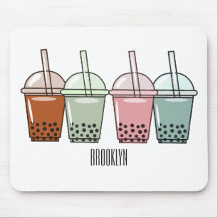 Bubble tea cartoon illustration mouse pad