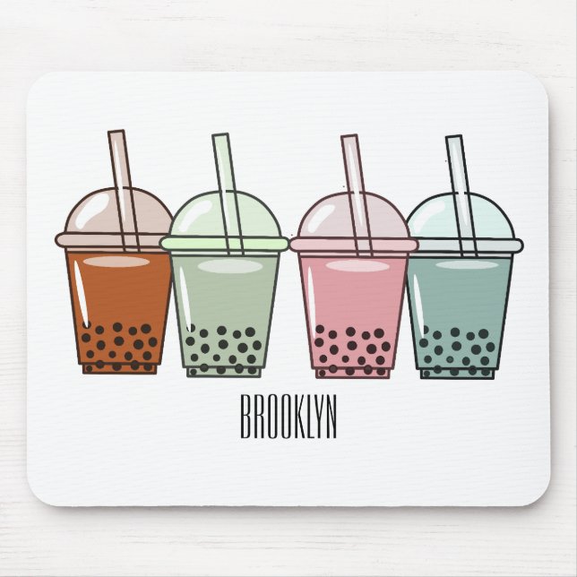 Bubble tea cartoon illustration mouse pad (Front)