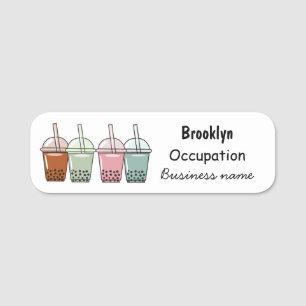 Bubble tea cartoon illustration name tag