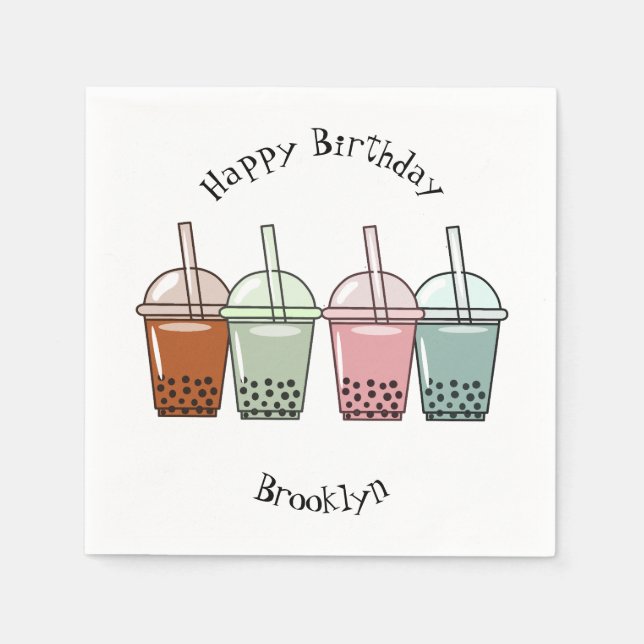 Bubble tea cartoon illustration  napkins (Front)