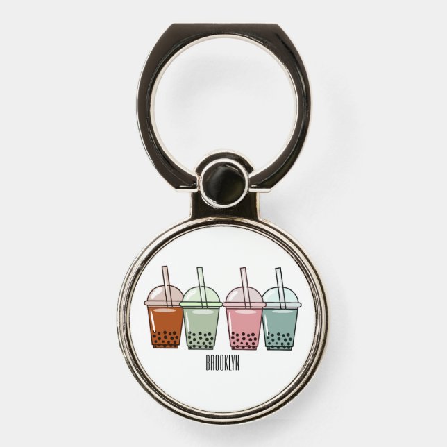 Bubble tea cartoon illustration phone ring stand (Front)
