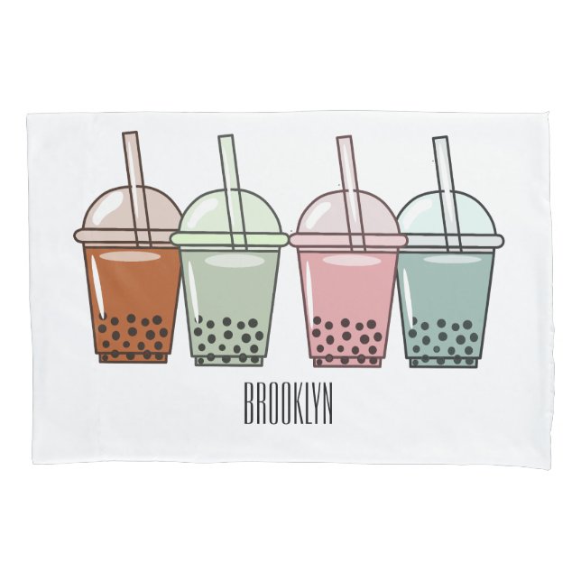 Bubble tea cartoon illustration  pillow case (Front)