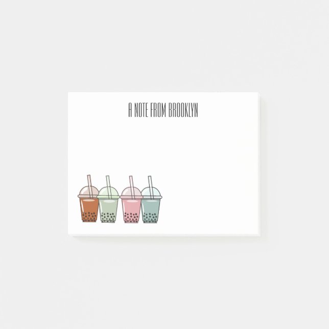 Bubble tea cartoon illustration  post-it notes (Front)