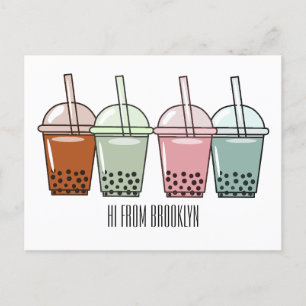 Bubble tea cartoon illustration postcard