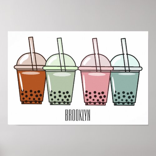 Bubble tea cartoon illustration  poster