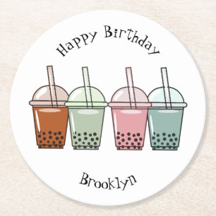 Bubble tea cartoon illustration round paper coaster