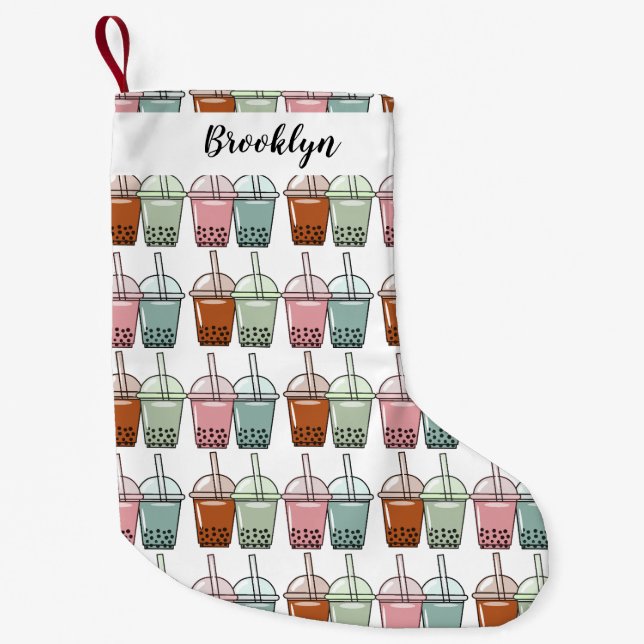 Bubble tea cartoon illustration small christmas stocking (Front)