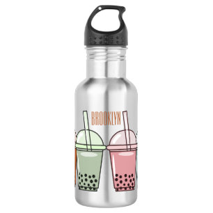 Bubble tea cartoon illustration  stainless steel water bottle