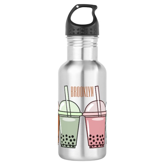 Bubble tea cartoon illustration  stainless steel water bottle (Front)