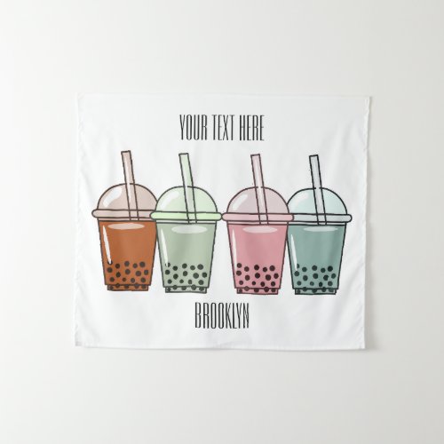 Bubble tea cartoon illustration tapestry