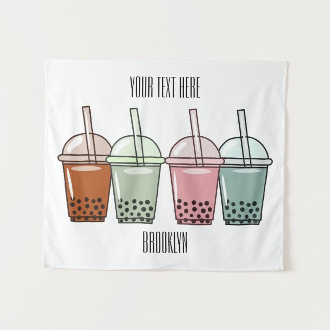 Bubble tea cartoon illustration tapestry (Front (Horizontal))