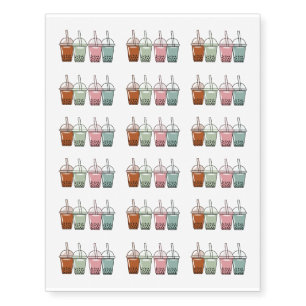 Bubble tea cartoon illustration temporary tattoos