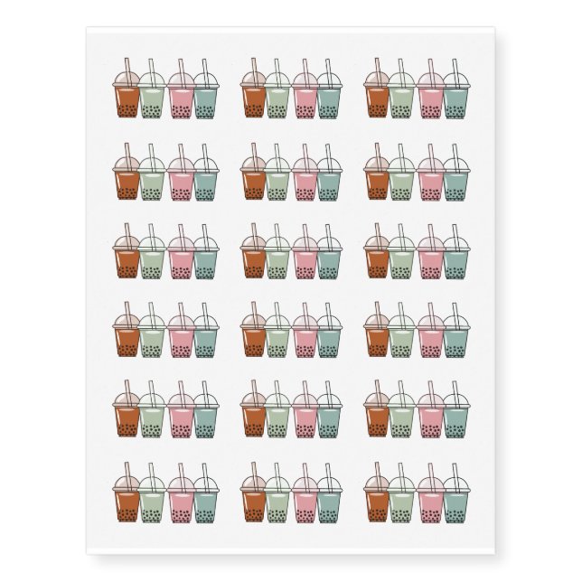 Bubble tea cartoon illustration temporary tattoos (Front)