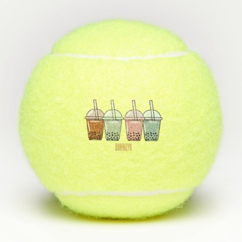 Bubble tea cartoon illustration  tennis balls