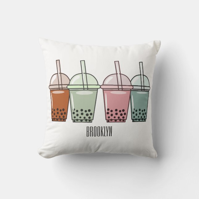 Bubble tea cartoon illustration throw pillow (Front)