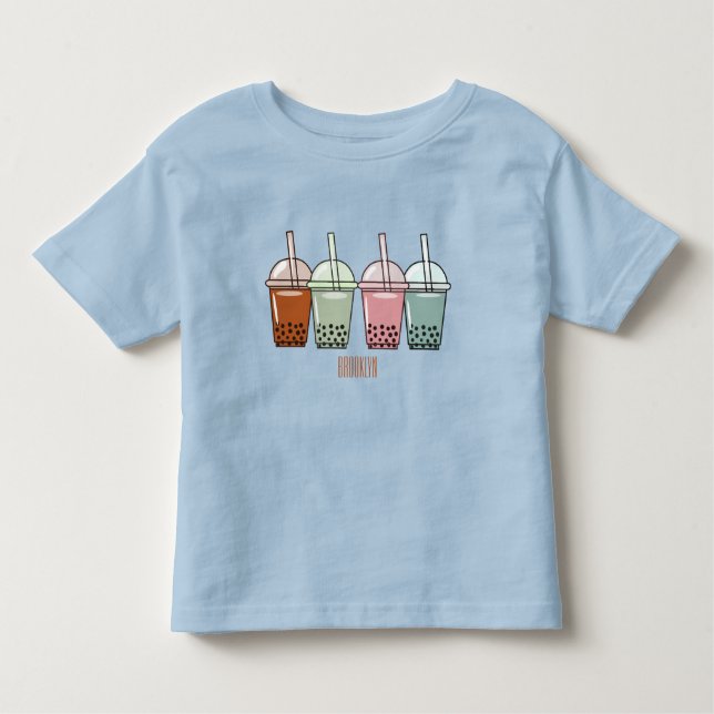 Bubble tea cartoon illustration toddler t-shirt (Front)