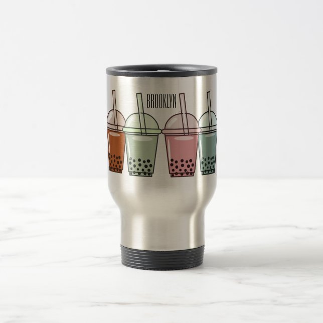 Bubble tea cartoon illustration travel mug (Center)