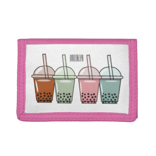 Bubble tea cartoon illustration  tri-fold wallet