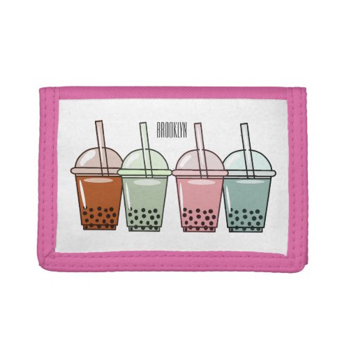 Bubble tea cartoon illustration  trifold wallet