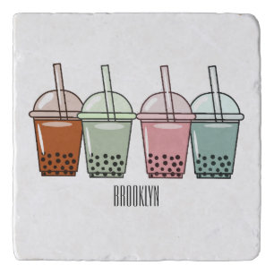 Bubble tea cartoon illustration trivet