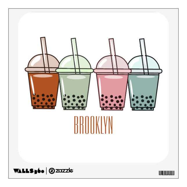 Bubble tea cartoon illustration  wall decal (Front)