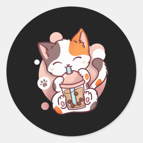 Bubble Tea Cat Boba Neko Anime Kawaii Japanese Classic Round Sticker