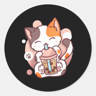 Bubble Tea Cat Boba Neko Anime Kawaii Japanese Classic Round Sticker