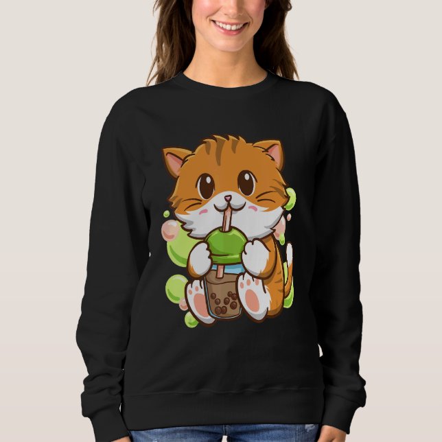 Bubble Tea Cat Boba Tea Drinker Tapioca Balls cat Sweatshirt (Front)