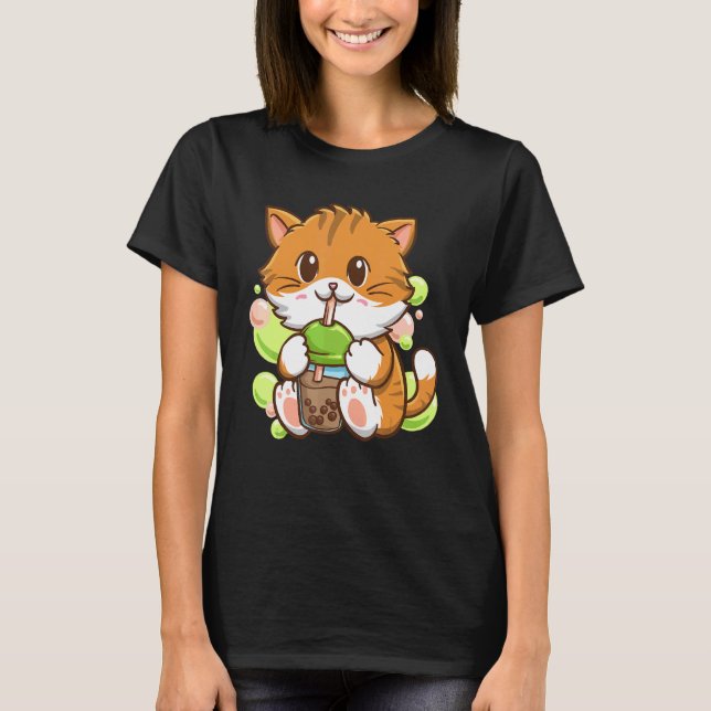 Bubble Tea Cat Boba Tea Drinker Tapioca Balls cat T-Shirt (Front)