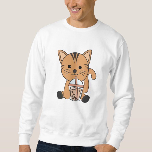 Bubble Tea Cat With Chocolate Sweet Animals Cats Sweatshirt (Front)